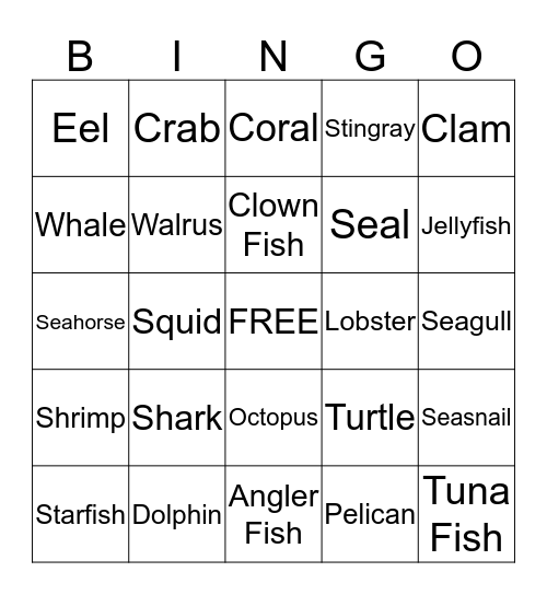 Under the Sea Bingo Card