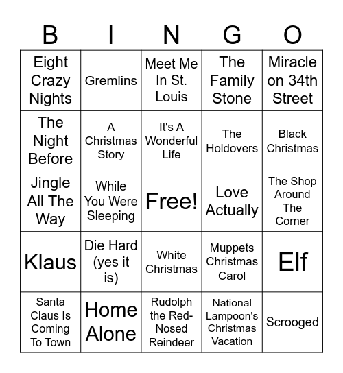 Clutch Holiday Bingo (Movies) Bingo Card