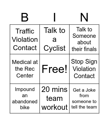 Out and About Bingo Card
