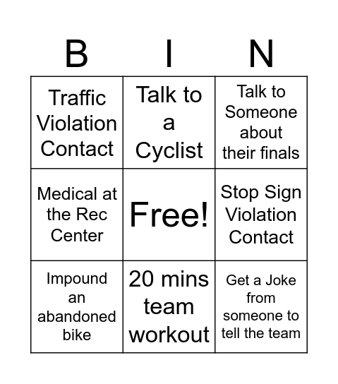 Out and About Bingo Card