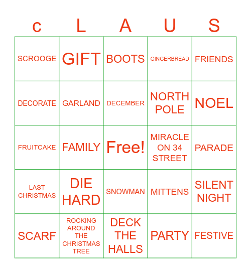 #31 CHRISTMAS CLAUS Bingo Card