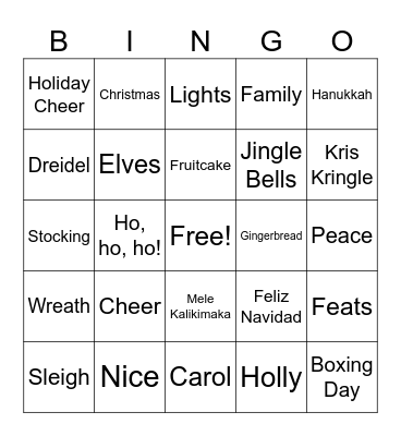 Holiday BINGO Card