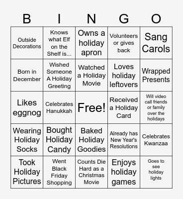 All Staff Holiday Bingo! Bingo Card