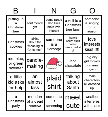 Hallmark Movie Night Bingo Card