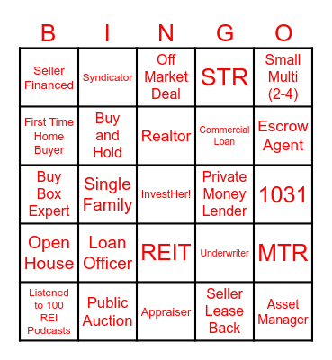 Real Estate Investing Bingo Card