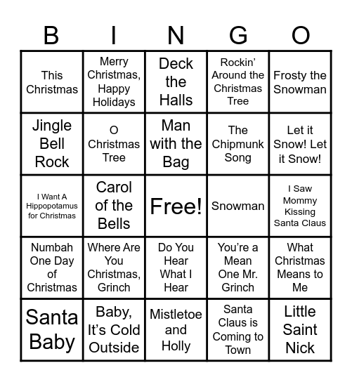 Holiday Bingo Card