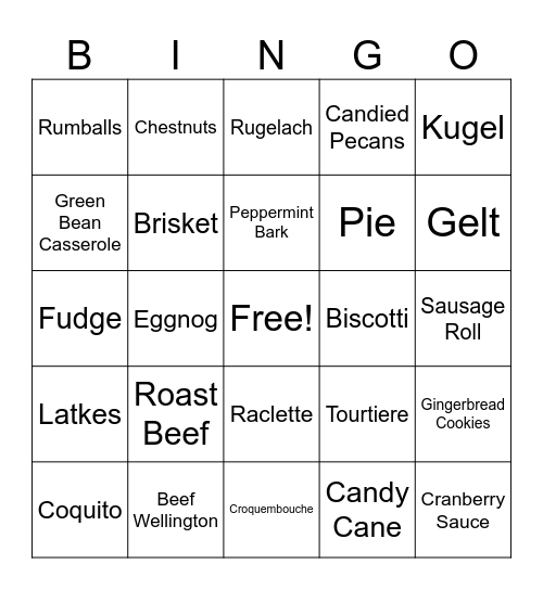 Clutch Holiday Bingo (Food) Bingo Card