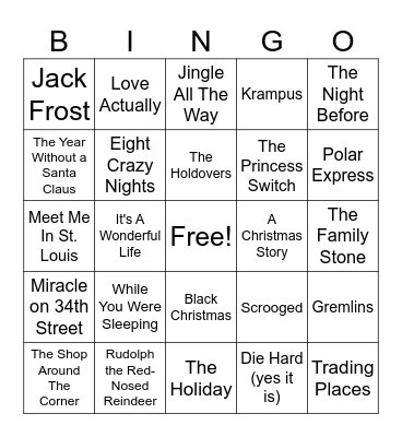 Clutch Holiday Bingo (Movies) Bingo Card