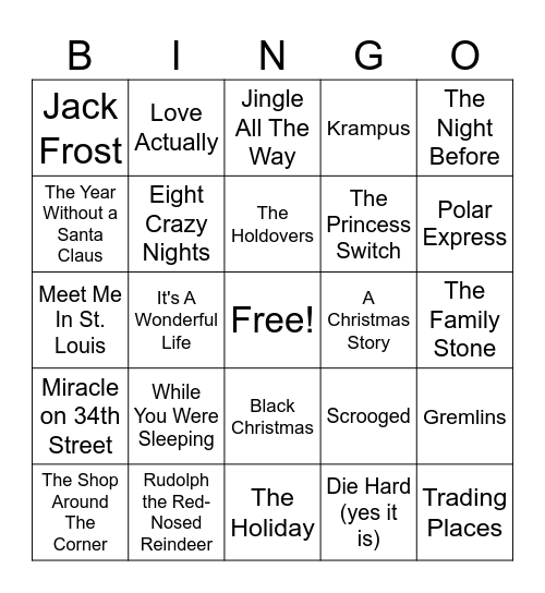 Clutch Holiday Bingo (Movies) Bingo Card