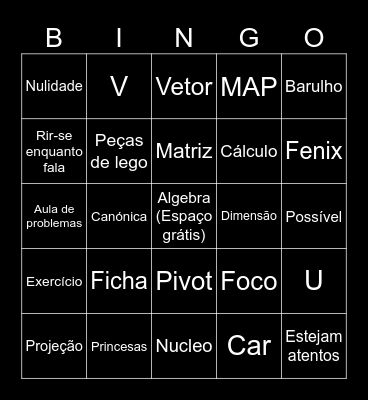 Algebra bingo Card