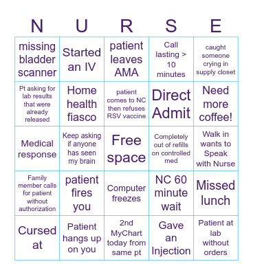 Nurse Bingo Card