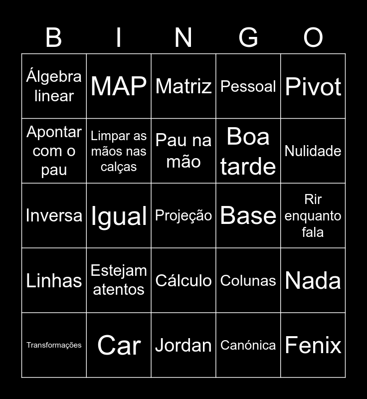 Álgebra Linear IST Bingo Card