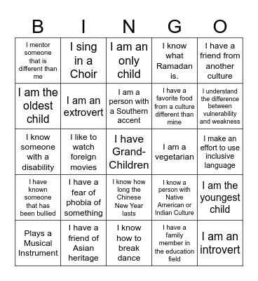 DIVERISTY & INCLUSION 12.13.2023 Bingo Card
