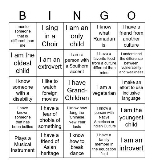 DIVERISTY & INCLUSION 12.13.2023 Bingo Card