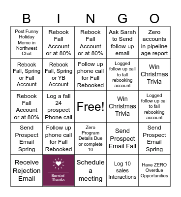 Hustle to the Holidays! Bingo Card