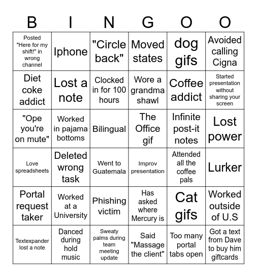 Amaze Bingo Card