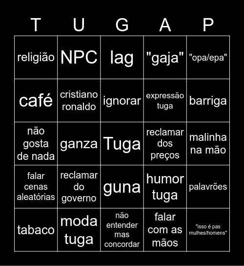 TUGA Bingo Card