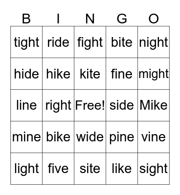 Long "i" sounds Bingo Card