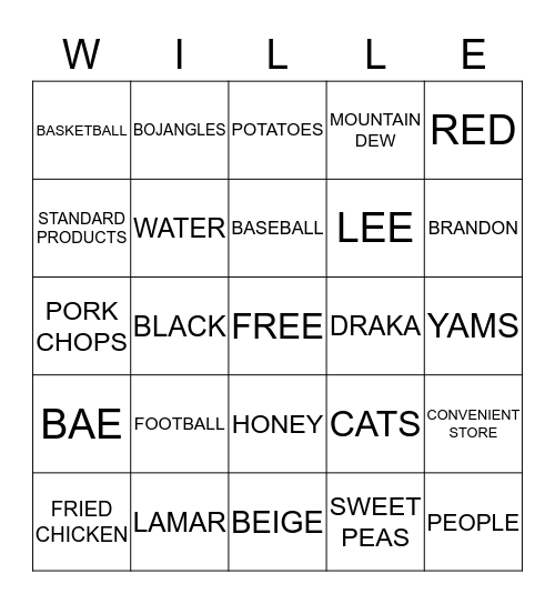 WILLIE L BATTLE Bingo Card