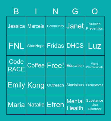 Prevention Bingo Card