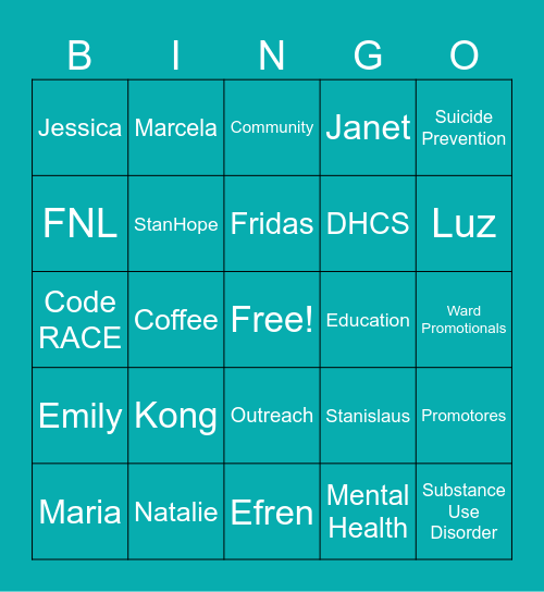 Prevention Bingo Card