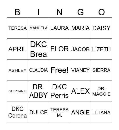 DKC Christmas Bingo Card