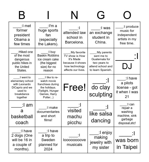 Untitled Bingo Card