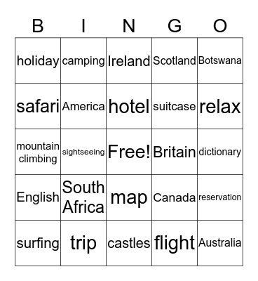 Holiday Plans & Words Bingo Card