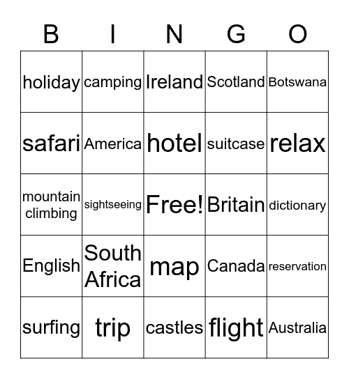 Holiday Plans & Words Bingo Card