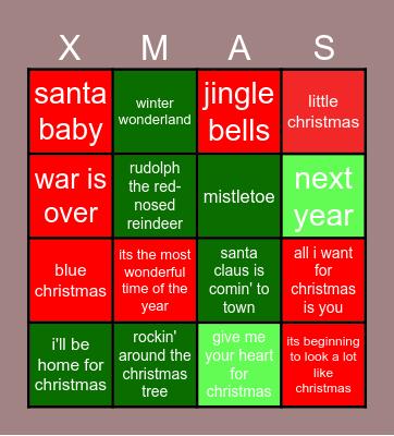 Christmas songs bingo! Bingo Card