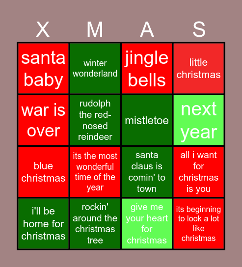 Christmas songs bingo! Bingo Card