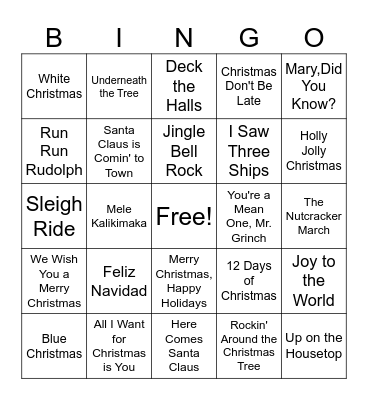 Christmas Song Bingo! Bingo Card