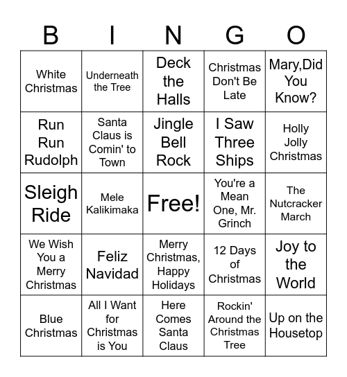 Christmas Song Bingo! Bingo Card