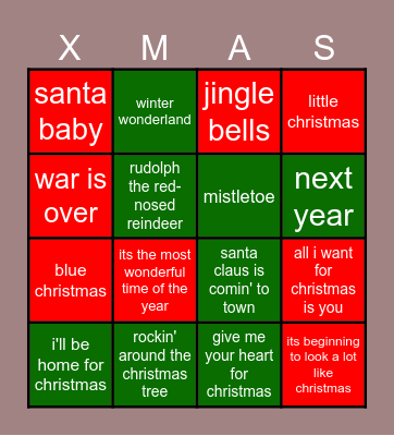 Christmas songs bingo! Bingo Card