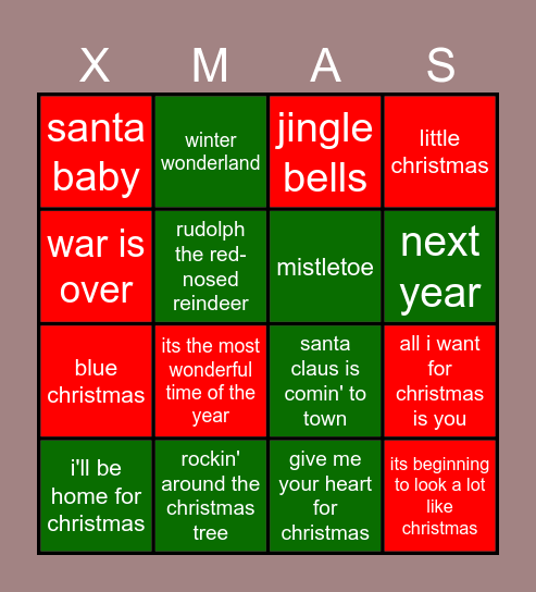 Christmas songs bingo! Bingo Card