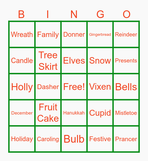 Holiday Bingo Card