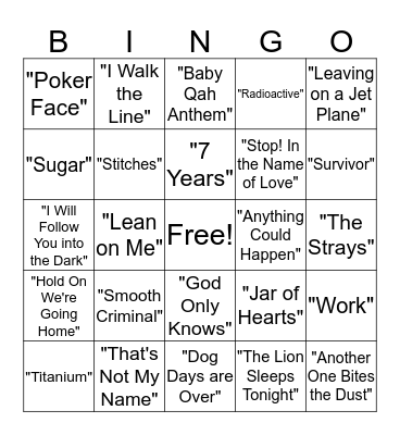 Musical Bingo Card