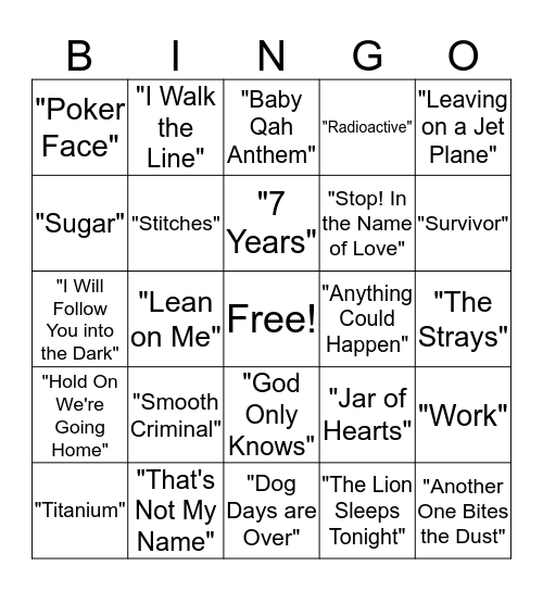 Musical Bingo Card