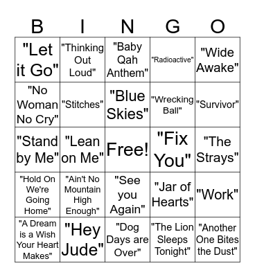 Musical Bingo Card
