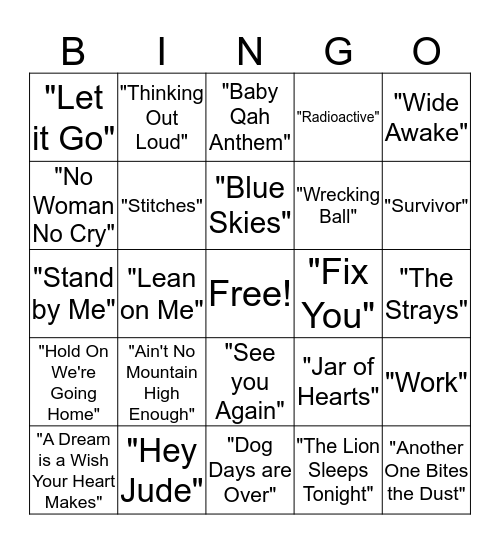 Musical Bingo Card