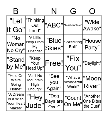 Musical Bingo Card