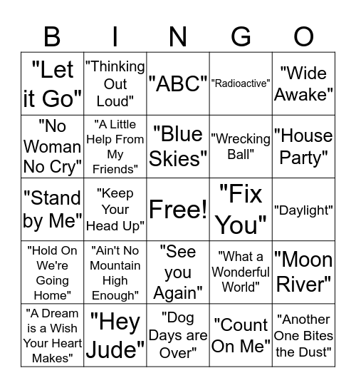 Musical Bingo Card