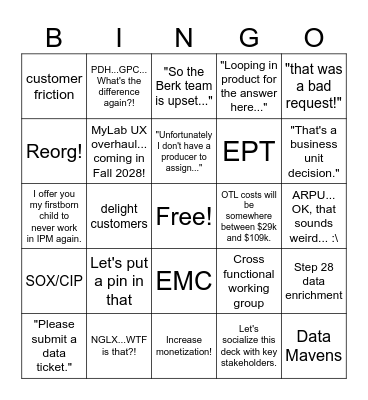 Pearson Jargon and Key Phrases Bingo Card