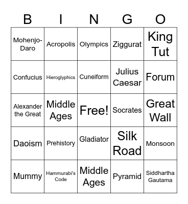 Sixth Grade Social Studies Bingo Card