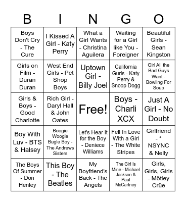 Capital Bingo - Girls & Boys Bingo Card