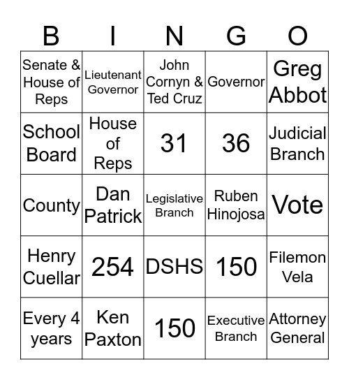 Government 101  Bingo Card