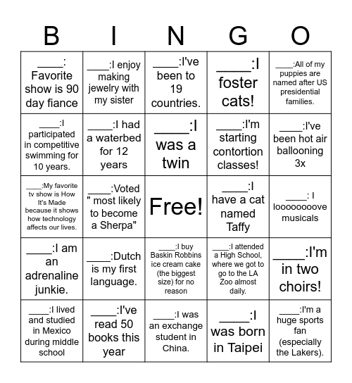 Untitled Bingo Card