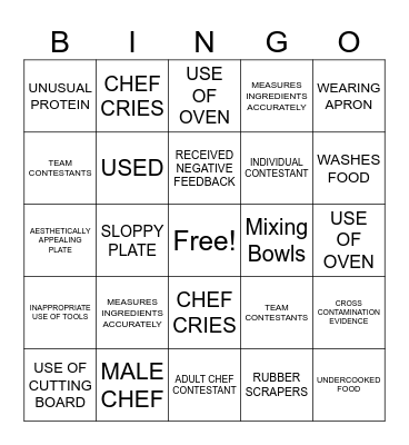 Cooking Competition Show BINGO Card