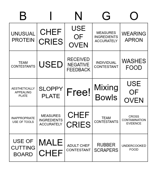 Cooking Competition Show BINGO Card