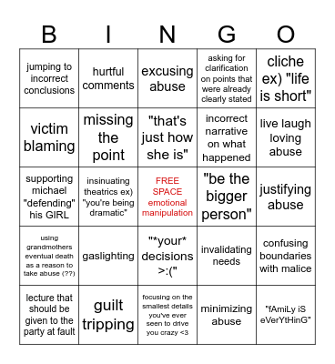 Family Fun :) Bingo Card